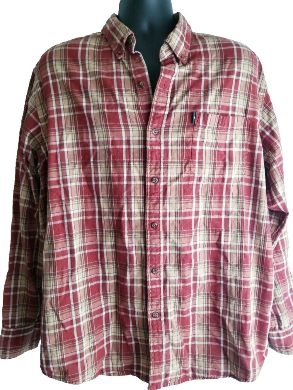 GH Bass & Co Mens Shirt Size XL Long Sleeve Button Down Red Brown Plaid Outdoors